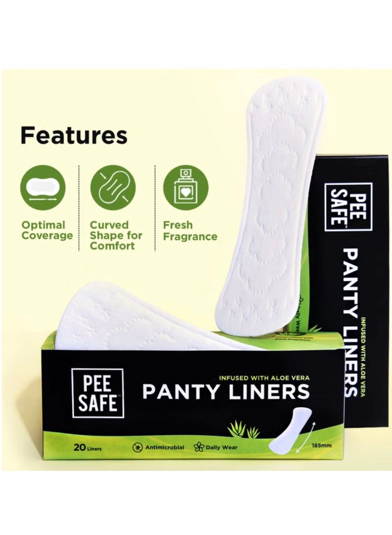 PEE SAFE PeeSafe Daily Panty Liners with Aloe Vera, Curvy design for extra comfort, Cottony-Soft surface, Antibacterial, 185mm wide - 20 liners  - Image 1