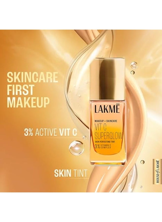 LAKME Makeup+Skincare VitC Superglow Skin Perfecting Natural Liquid Tint, Medium Coverage, Warm Sand W160, 25ml (All Skin Type) - Image 3