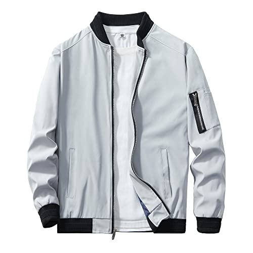 URBANFIND Men's Slim Fit Lightweight Sportswear Jacket Casual Bomber Jacket US M Light Grey - Image 1