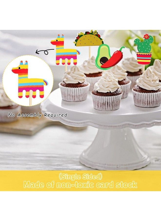 Outus - 43 Pcs Fiesta Cupcake Topper And Picado Banner For Fiesta Party Decorations Mexican Cake Topper For Mexican Themed Cactus Donkey Taco Pepper Sombrero Mustache Party Decorations (Fresh Style) - Image 1