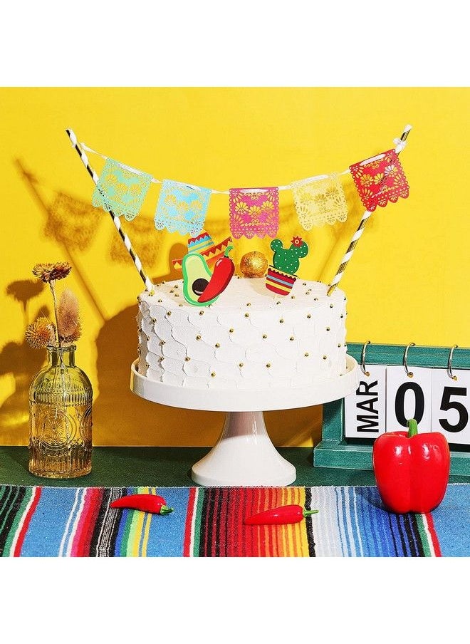 Outus - 43 Pcs Fiesta Cupcake Topper And Picado Banner For Fiesta Party Decorations Mexican Cake Topper For Mexican Themed Cactus Donkey Taco Pepper Sombrero Mustache Party Decorations (Fresh Style) - Image 1