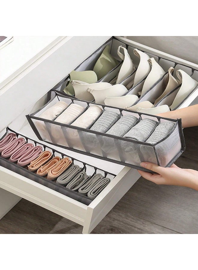 3PCS Foldable Underwear Drawer Organizer for Closet – 6/7/11 Grid Closet Storage Bins for Bras, Panties, Socks, Ties & Accessories – Breathable Drawer Dividers for Wardrobe, Dresser, Dorm & Bathroom Use  - Image 2