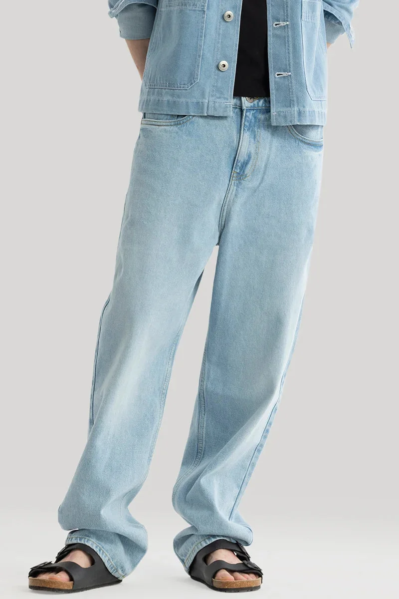 سنيتش Light Blue Solid Loose Fit Streetwear Jeans