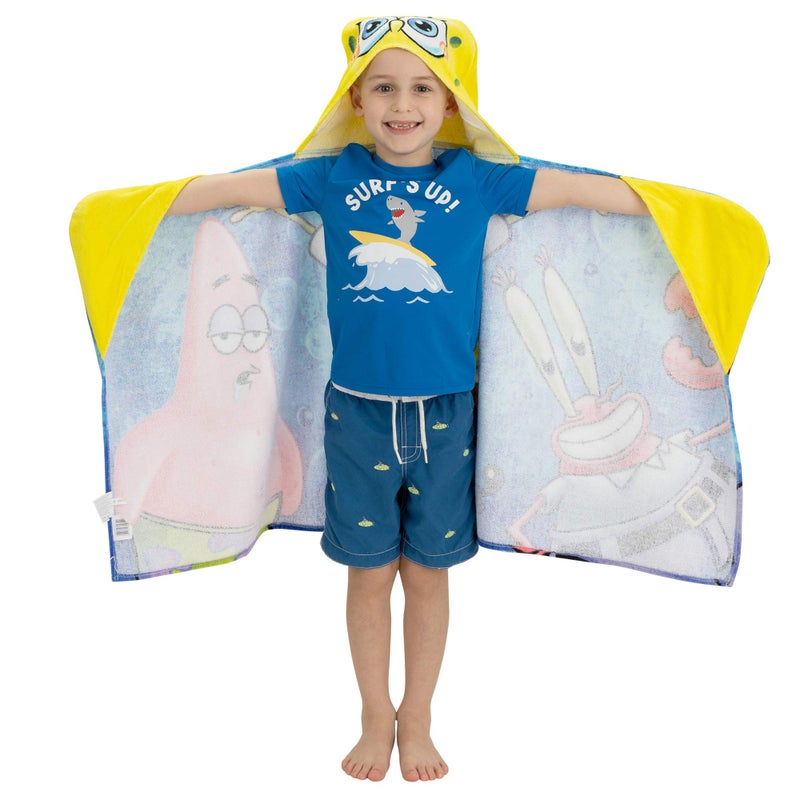 Franco Kids Bath and Beach Soft Cotton Terry Hooded Towel Wrap, 24 in x 50 in, SpongeBob SquarePants - Image 2