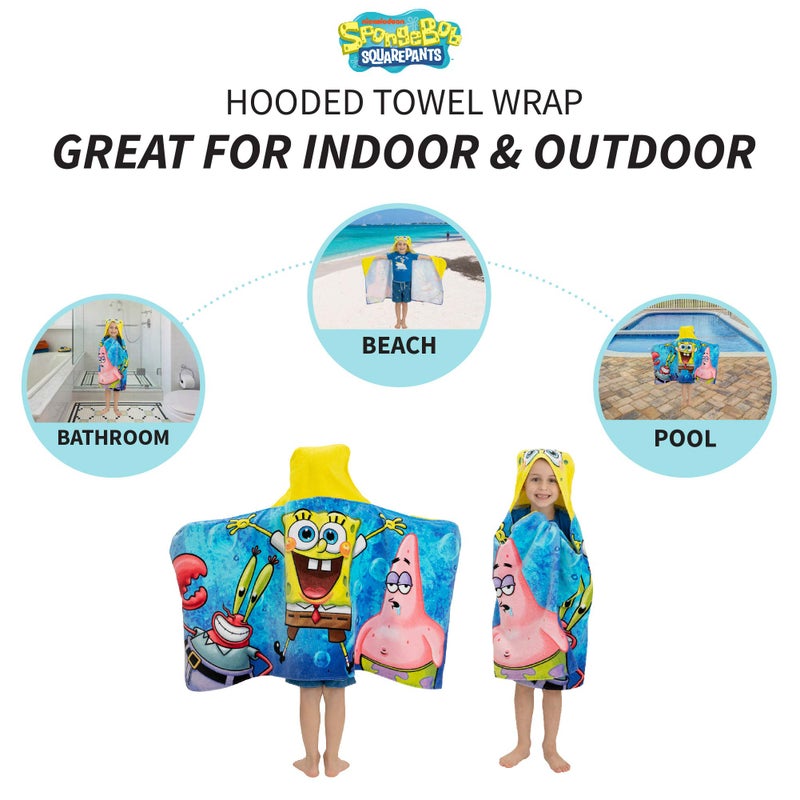 Franco Kids Bath and Beach Soft Cotton Terry Hooded Towel Wrap, 24 in x 50 in, SpongeBob SquarePants - Image 4