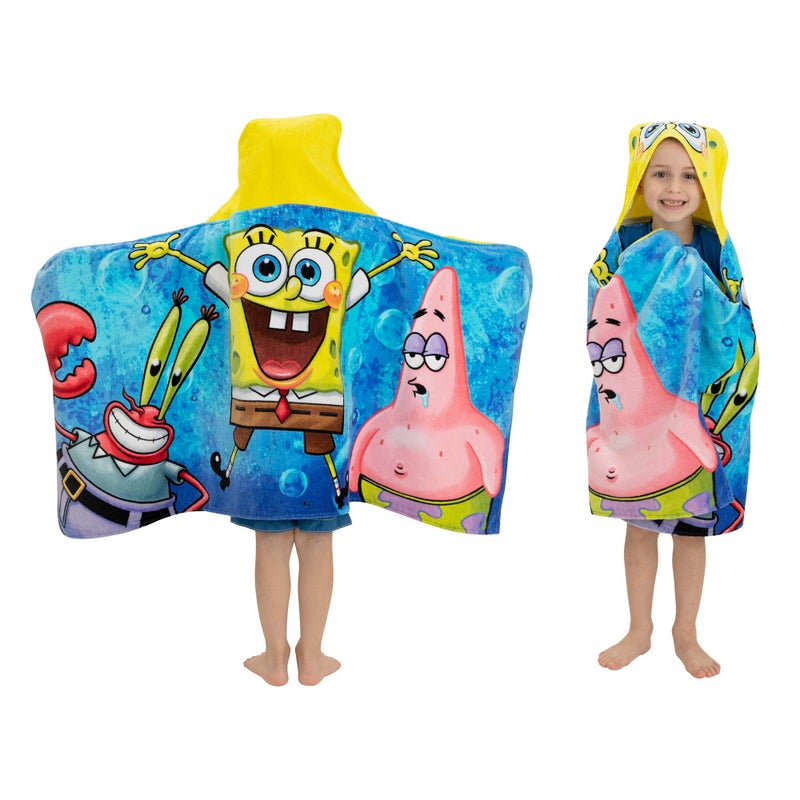 Franco Kids Bath and Beach Soft Cotton Terry Hooded Towel Wrap, 24 in x 50 in, SpongeBob SquarePants - Image 1