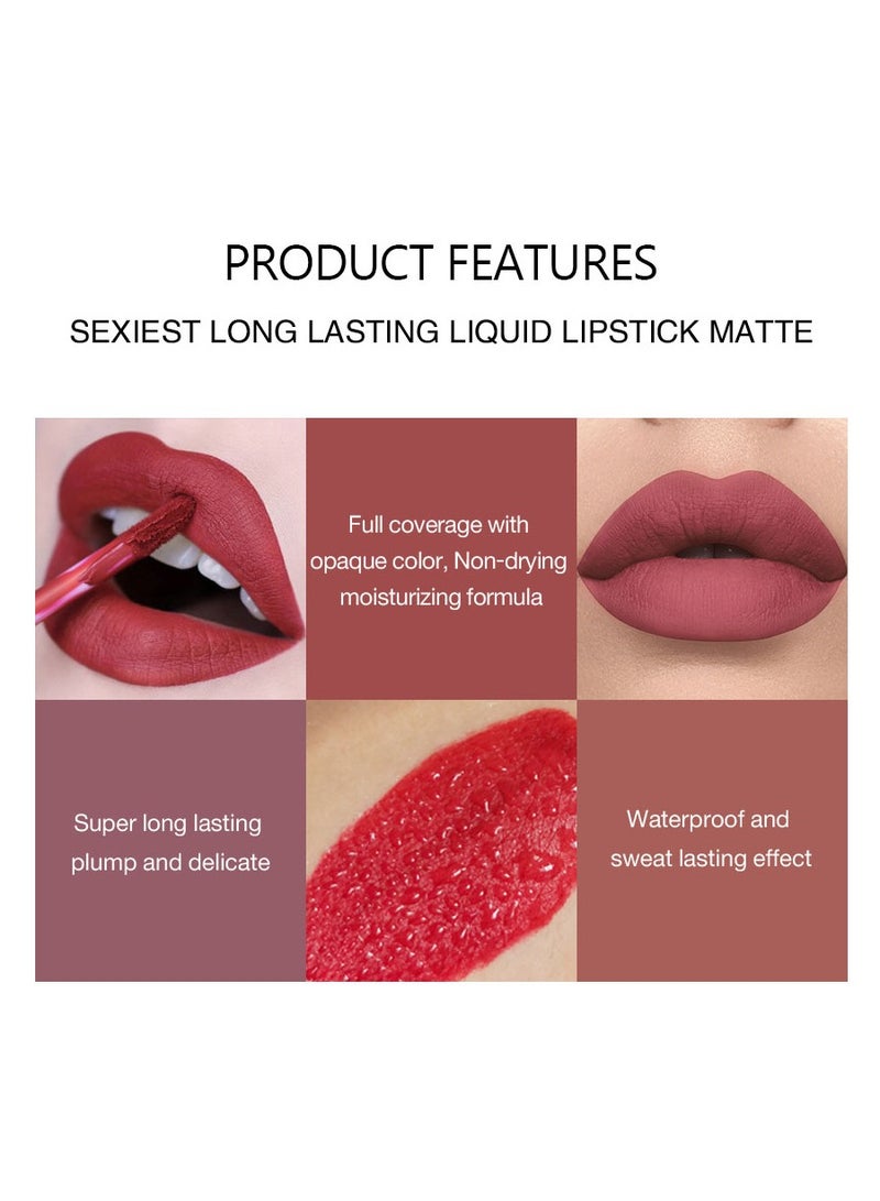 Handaiyan Lipstick Matte Liquid Lipsticks Makeup For Women Velvet Long Lasting Waterproof Highly Pigmented Colour Quick-Drying, Smudge-Proof, Nourishes, Conditions, Ultra Soft Moisturizes  - Image 2