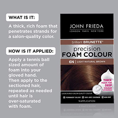 John Frieda Precision Foam Colour Light Natural Brown 6N FullCoverage Hair Color Kit AntiFade Gray Coverage Deep Color Saturation Hair Dye 1 Application - Image 5