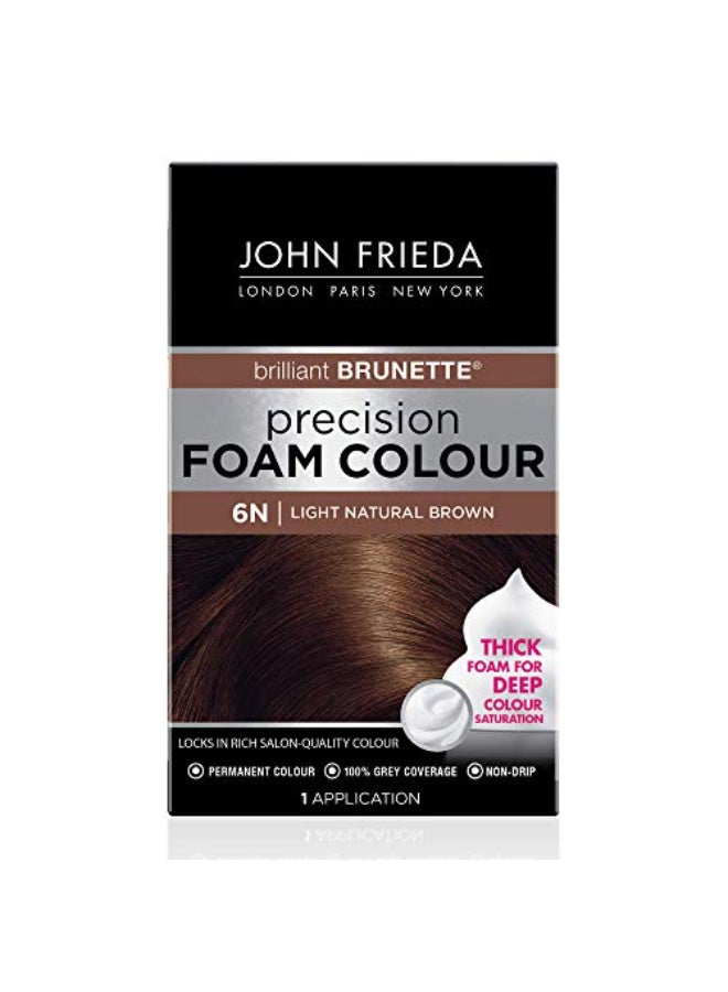 John Frieda Precision Foam Colour Light Natural Brown 6N FullCoverage Hair Color Kit AntiFade Gray Coverage Deep Color Saturation Hair Dye 1 Application - Image 1