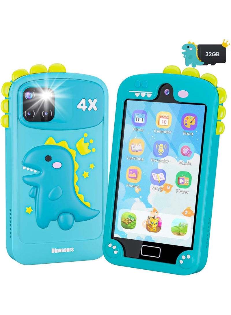 AROAQ Kids Smart Phone for Boys with 4.0 Large Touchscreen 32G Card, Gifts for Age 3-10 Kids Toys Cell Phone with Holographic Pyramid Toddler Learning Toy Dual Lens Music Player - Image 1