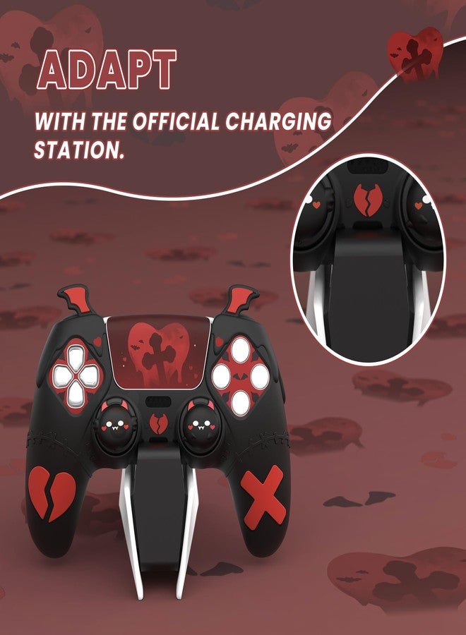 PlayVital Gothic Imp Series Cute Silicone Case for ps5 Controller with 4 Thumb Grips and 6 Stickers, Anti-Slip Silicone Skin Cover, Compatible with ps5 Charging Station, Black - Image 3