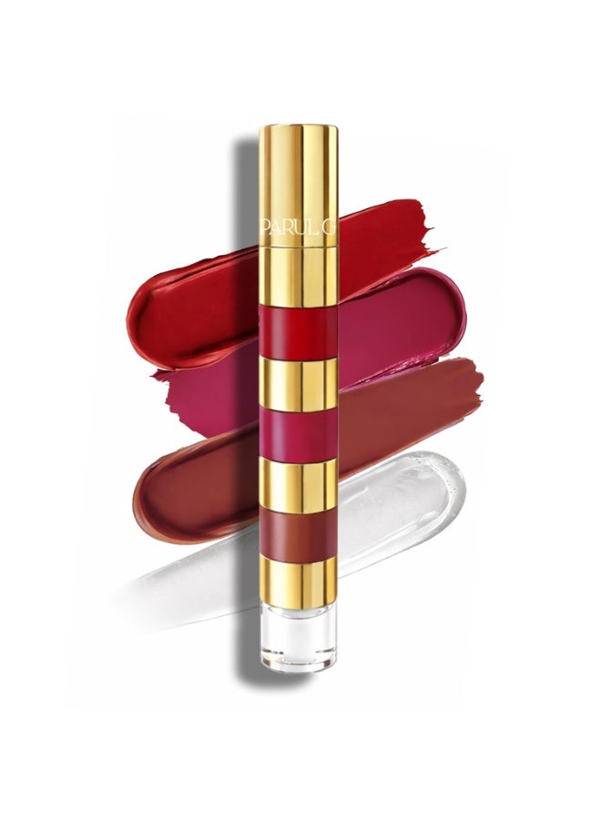 Parul Garg Beauty Royal Bloom 4-in-1 Bold Shades Liquid Lipstick Stack with Gloss | Matte, Transfer-Proof, Lightweight | Travel Friendly Stackable Lipsticks for Women | Made for Indian Skin Tones - Image 1