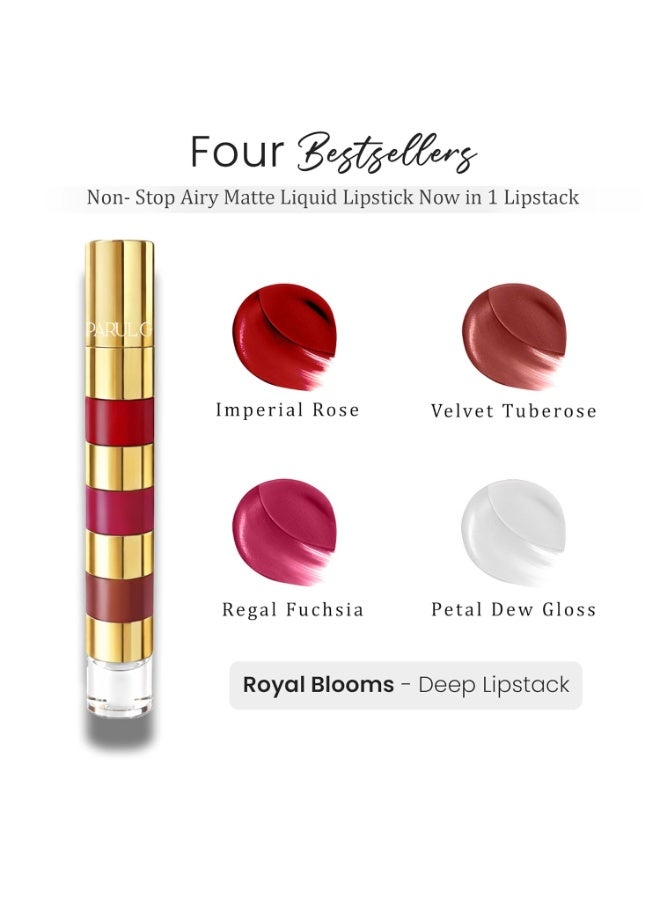 Parul Garg Beauty Royal Bloom 4-in-1 Bold Shades Liquid Lipstick Stack with Gloss | Matte, Transfer-Proof, Lightweight | Travel Friendly Stackable Lipsticks for Women | Made for Indian Skin Tones - Image 3