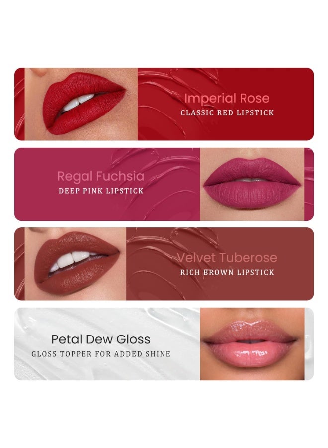 Parul Garg Beauty Royal Bloom 4-in-1 Bold Shades Liquid Lipstick Stack with Gloss | Matte, Transfer-Proof, Lightweight | Travel Friendly Stackable Lipsticks for Women | Made for Indian Skin Tones - Image 4