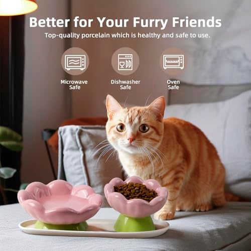 DIF DECO Ceramic Raised Cat Bowl, Pink Elevated Food Bowls for Food and Water Protecting Spine and Whiskelfriendly,Tulip Shape Cute Pet Feeder Dish for Indoor Cats and Small Doas(Height 4.1 inch) - Image 5