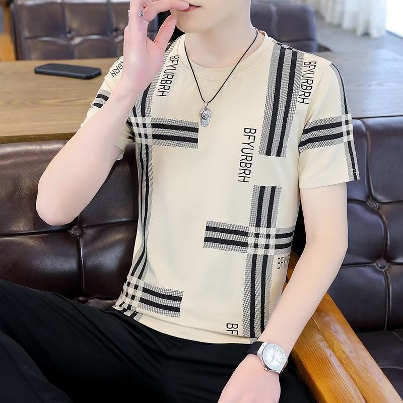 Approval Men'S Short-Sleeved T-Shirt Ice Silk Ice Sense Slim-Fit Printed Men'S Half-Sleeved Top Clothing - Image 1
