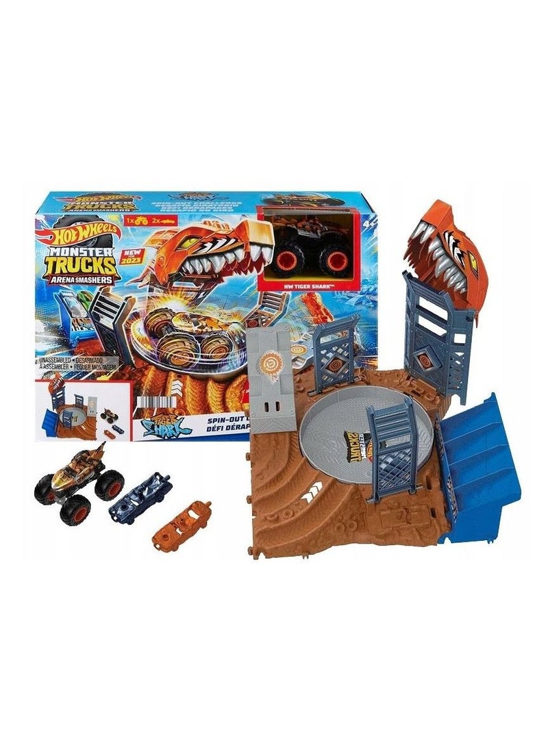 Hot Wheels Monster Trucks Arena Smashers - Tiger Shark Spin-Out Challenge Playset - Image 1