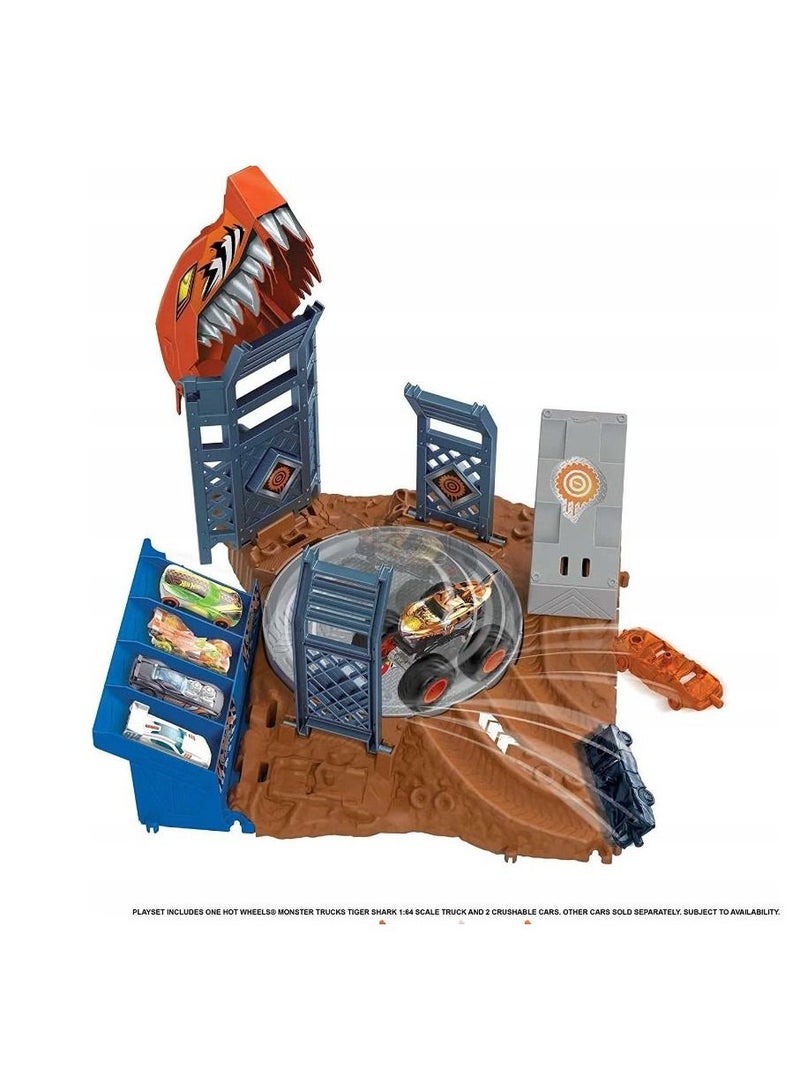 Hot Wheels Monster Trucks Arena Smashers - Tiger Shark Spin-Out Challenge Playset - Image 3