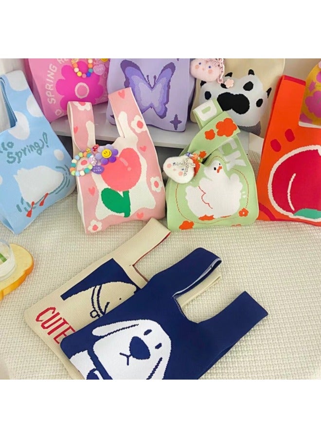 Spring And Summer Original Knitted Bag Korean Version Of The Small Hand Bag Companion Gift Bag Cute Handbag Wholesale-Color:Love Black-Size:20*35 - Image 2