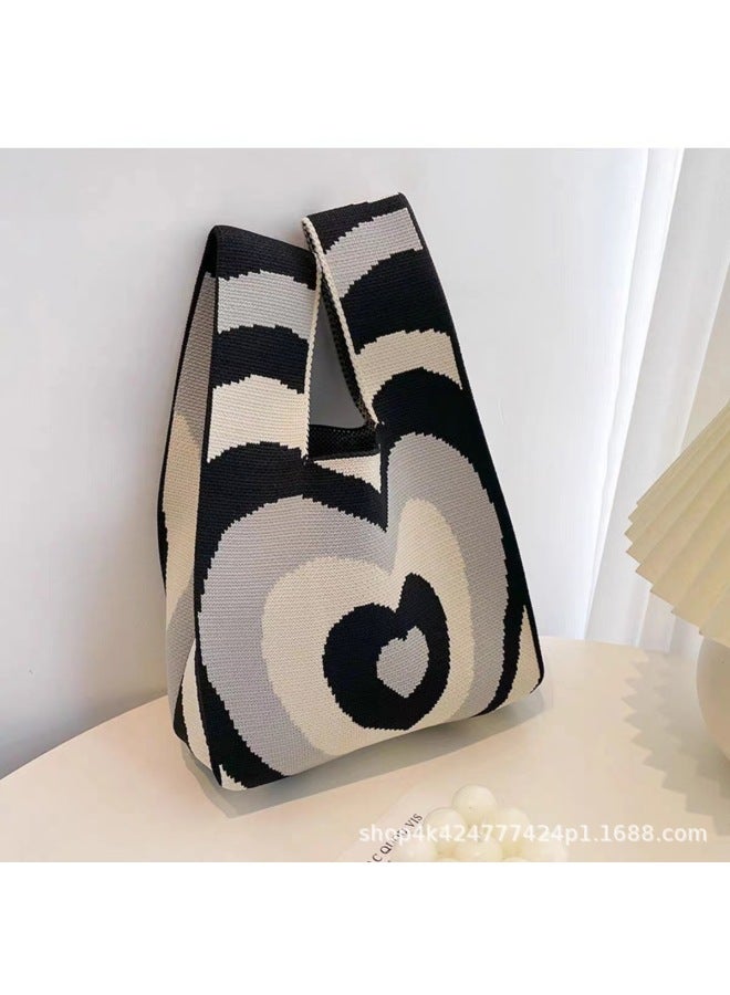 Spring And Summer Original Knitted Bag Korean Version Of The Small Hand Bag Companion Gift Bag Cute Handbag Wholesale-Color:Love Black-Size:20*35 - Image 1