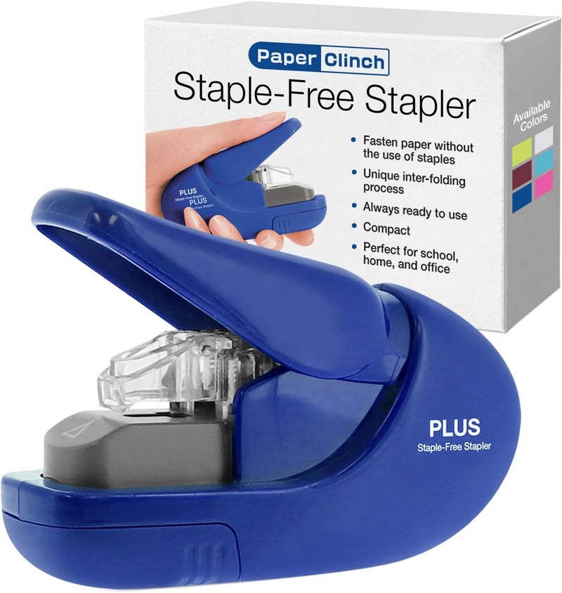 Plus Paper Clinch Compact Staple-Free Stapler, Blue Advanced compact design - Image 1