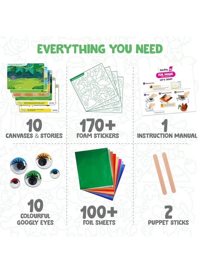 Smartivity Foil Magic - Animals Theme Craft Kit for Kids Age 4-10 Years, 100+ Foil Sheet, 10 Canvases, 170+ Stickers, Birthday Gift for Boys & Girls Ages 4,5,6,7,8,9,10 - Image 5