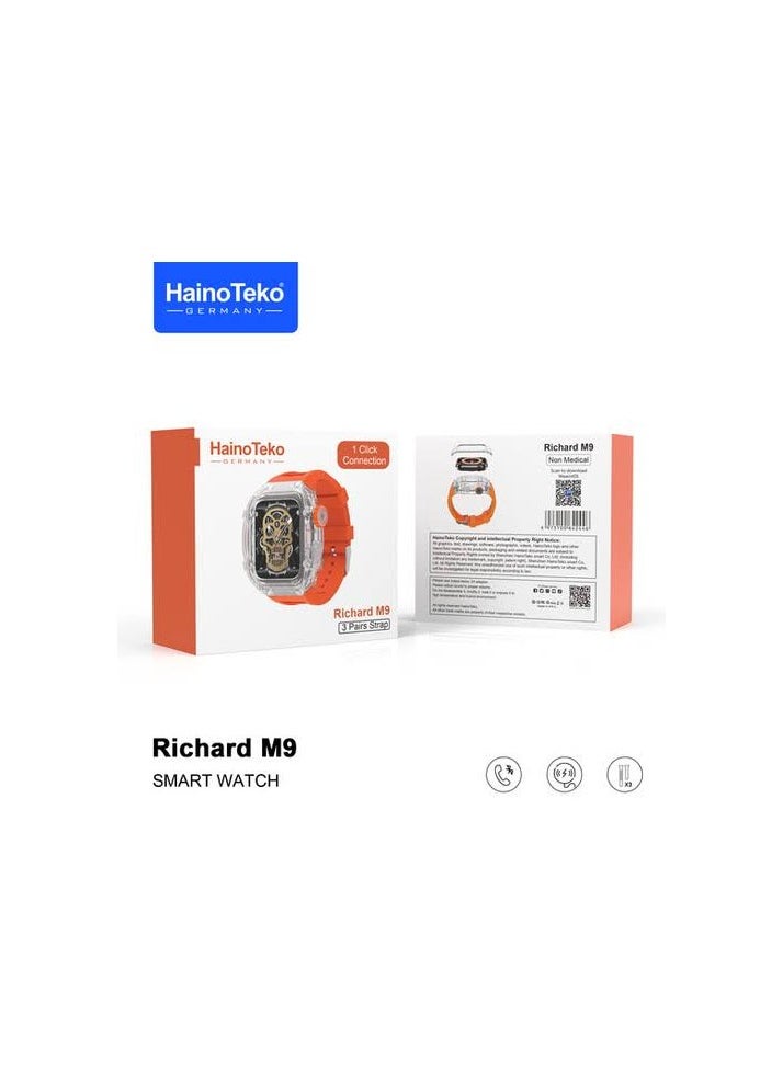 ساعة هاينو تيكو HainoTeko Richard M9 الذكية مواصفات متطورة تحتوي على حزام جميل جدًا حاصل على معيار IP68 مقاوم للماء القدرة على وضع الخلفية المرغوبة إمكانية قفل الشاشة تفعيل الزر السحري زر دوار