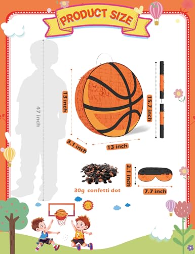 LAKINGO Basketball Piata Includes Wooden Stick Blindfold and Confetti 13x13x3 Perfect for Sports Party Decorations and Basketball Pinatas for Birthday Party - Image 5
