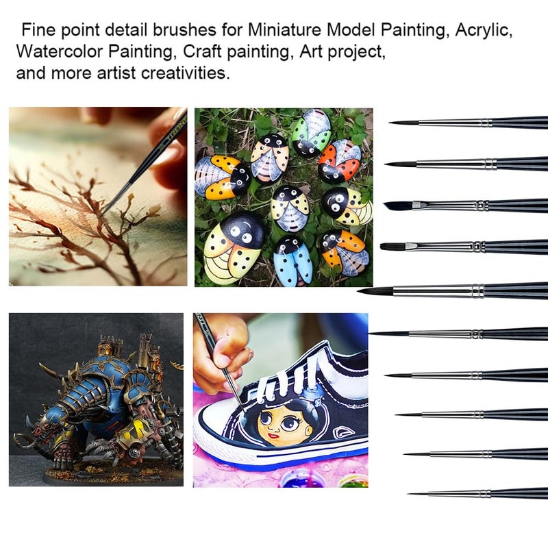 Transon 10pcs Small Detail Miniature Model Painting Brush Set for Acrylic Watercolor Gouache Ink Tempera and Body Painting - Image 2