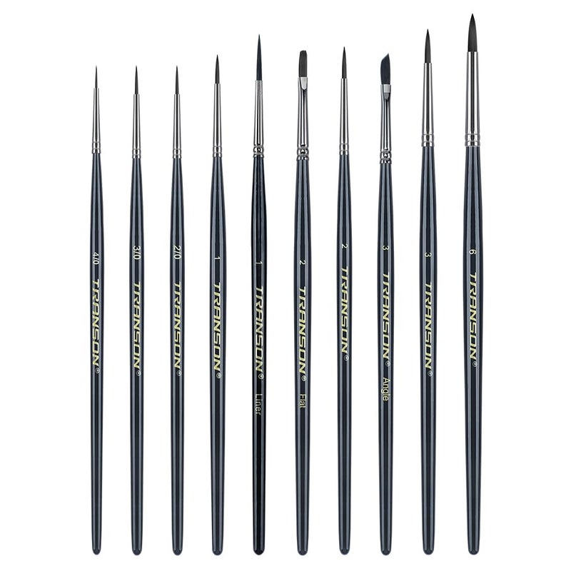 Transon 10pcs Small Detail Miniature Model Painting Brush Set for Acrylic Watercolor Gouache Ink Tempera and Body Painting - Image 1