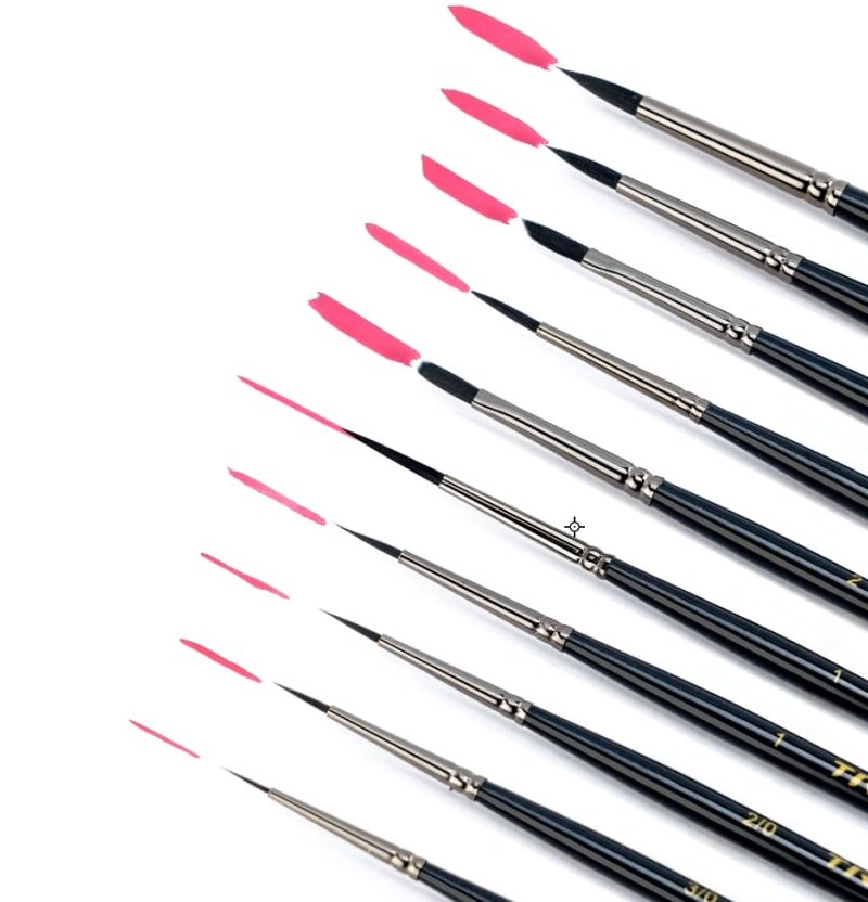 Transon 10pcs Small Detail Miniature Model Painting Brush Set for Acrylic Watercolor Gouache Ink Tempera and Body Painting - Image 5