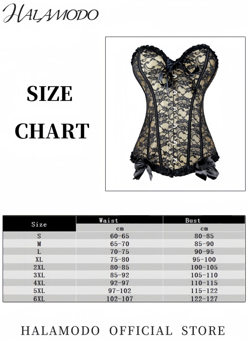 Women's Lace up Corset Waist Cincher Overbust Satin Plus Size Renaissance Corsets Floral Trim Shapewear Bustier Fashion Lingerie Costume
