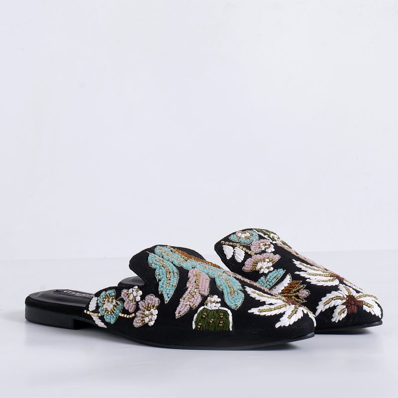 Crystalicious Amelia Zari Embroidery, Handcrafted Women's Loafer Cotton Canvas Casual Low Flat Heel - Image 3
