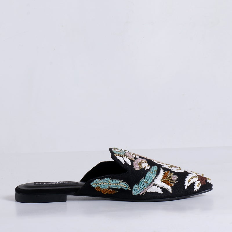 Crystalicious Amelia Zari Embroidery, Handcrafted Women's Loafer Cotton Canvas Casual Low Flat Heel - Image 4