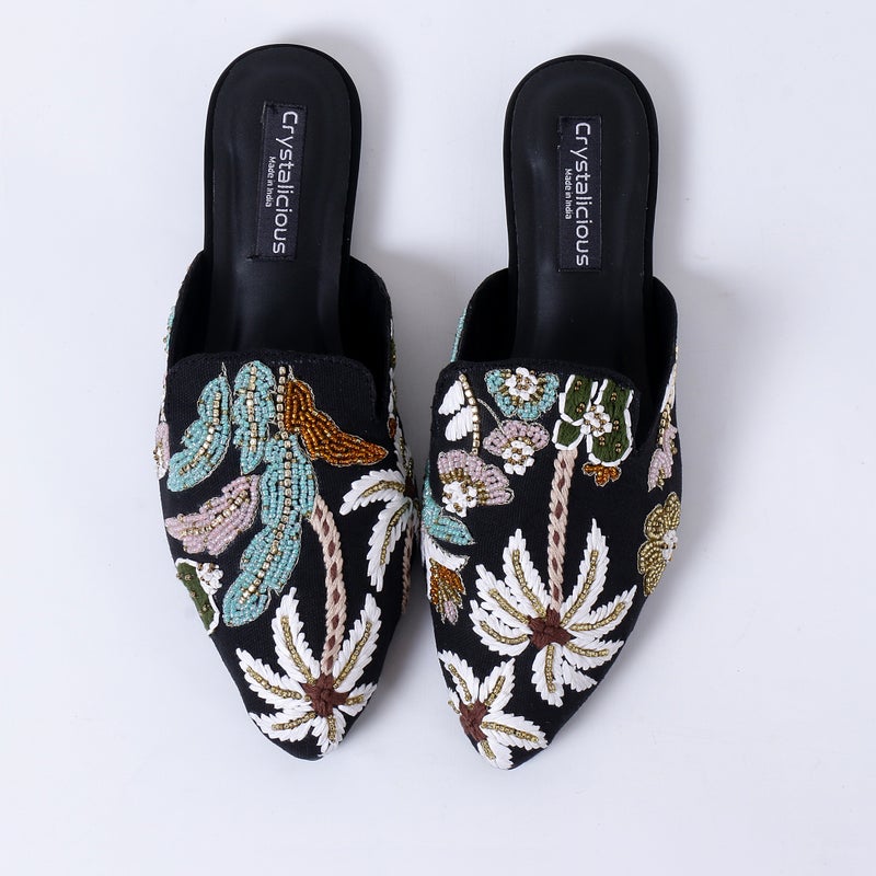 Crystalicious Amelia Zari Embroidery, Handcrafted Women's Loafer Cotton Canvas Casual Low Flat Heel - Image 1