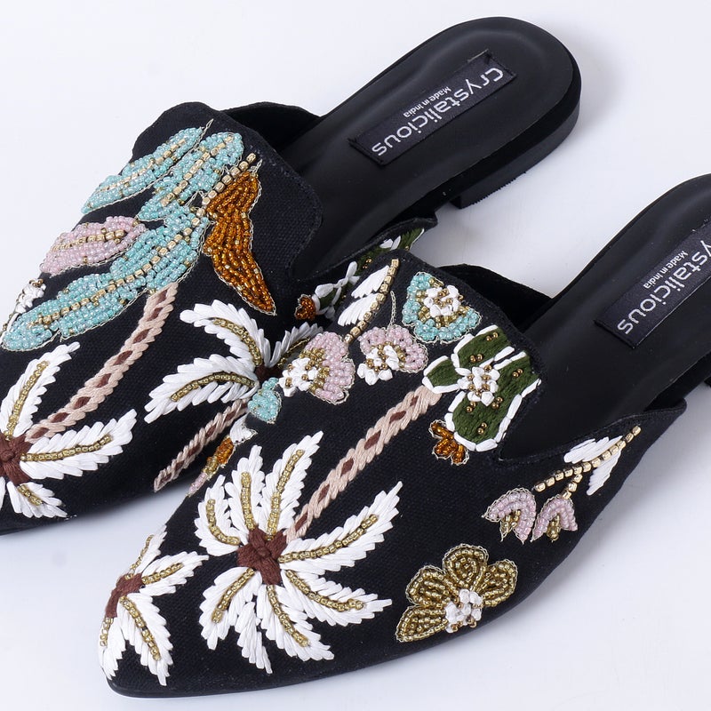 Crystalicious Amelia Zari Embroidery, Handcrafted Women's Loafer Cotton Canvas Casual Low Flat Heel - Image 2