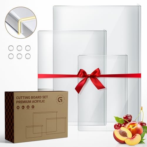 3PCS Acrylic Cutting Board with Counter Lip Cutting Boards Set Clear Cutting Boards for Countertop Non Slip Cutting Board for Kitchen Utensils Kitchen Decor House Warming Gifts New Home
