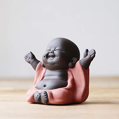 Kingzhuo Ceramic Little Cute Baby Buddha Statue Monk Figurine Buddha Figurines Home Decor Creative Baby Crafts Dolls Ornaments Gift Delicate Ceramic Arts and Crafts (Red) - Image 2