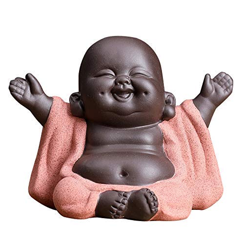 Kingzhuo Ceramic Little Cute Baby Buddha Statue Monk Figurine Buddha Figurines Home Decor Creative Baby Crafts Dolls Ornaments Gift Delicate Ceramic Arts and Crafts (Red) - Image 1