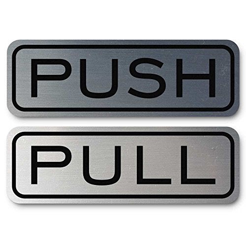 All Quality Classic Horizontal Push Pull Door Sign Easy to Install Durable Door Safety Signs Brushed Silver Large 1 Set - Image 1