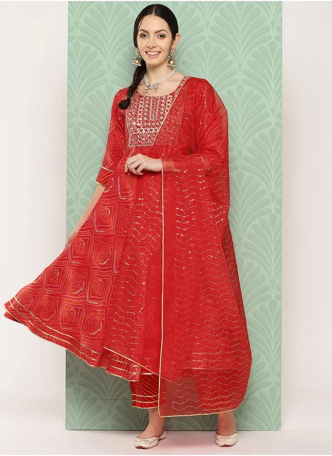 لباس Anarkali Kurta and Mid Rise Trouser with Organza Dupatta Set by Styli