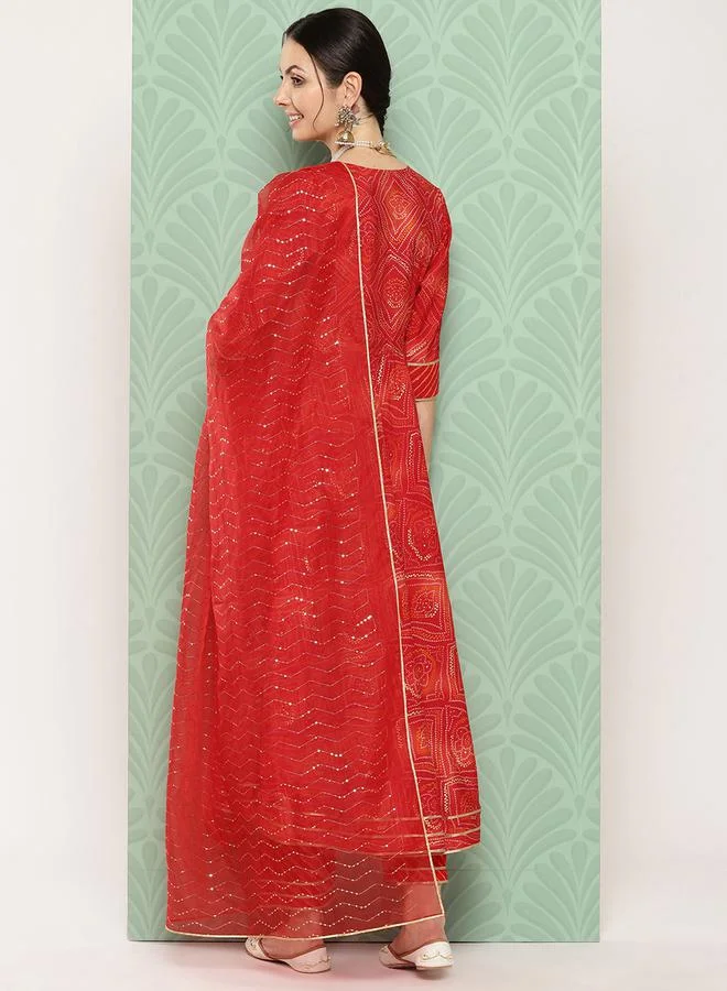 Libas Libas Anarkali Kurta and Mid Rise Trouser with Organza Dupatta Set