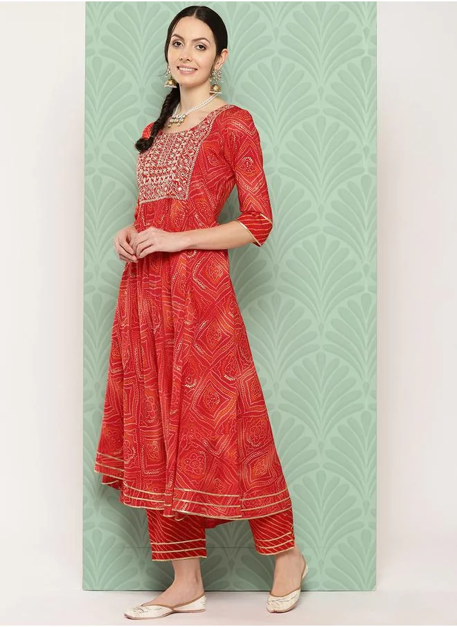 لباس Anarkali Kurta and Mid Rise Trouser with Organza Dupatta Set by Styli