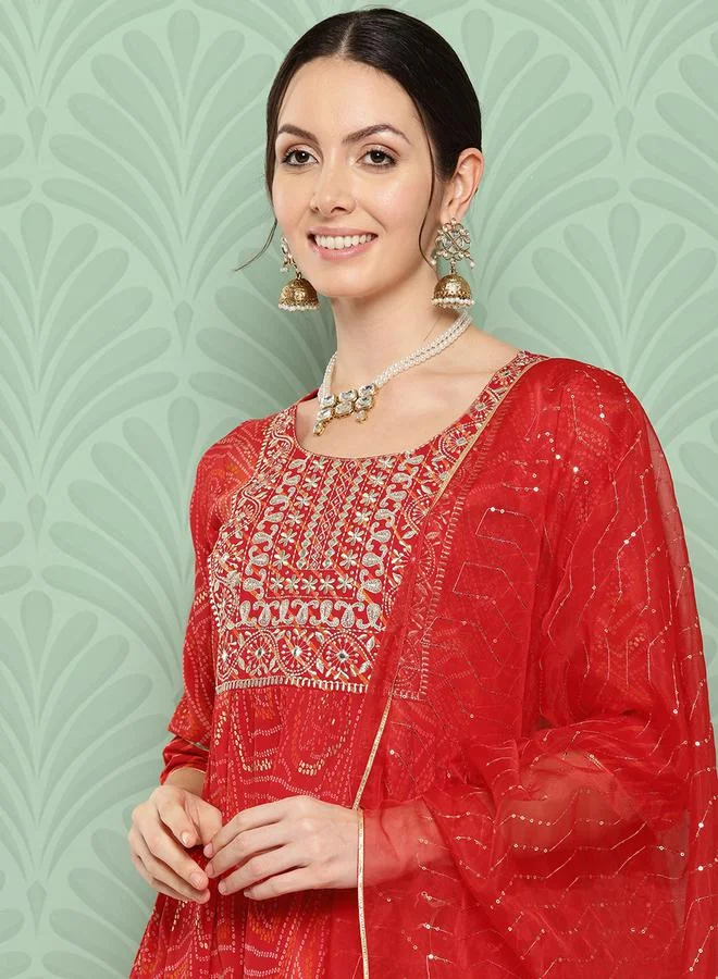 Libas Libas Anarkali Kurta and Mid Rise Trouser with Organza Dupatta Set