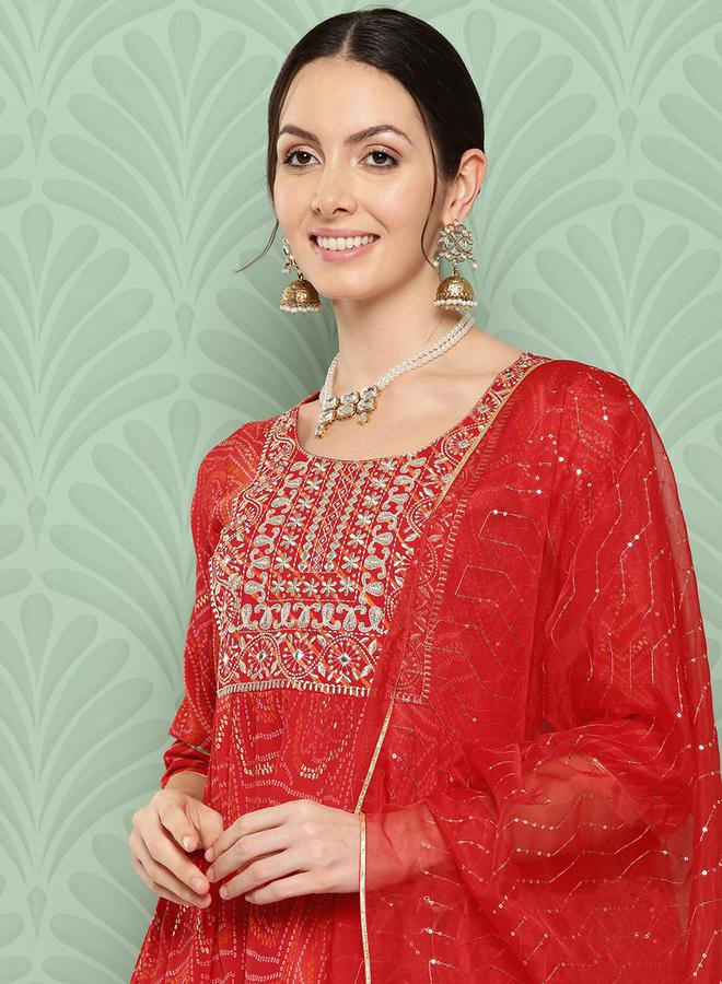 لباس طقم لي باس أناركالي كورتا وبنطلون بخصر متوسط مع دوباتا أورجانزا - Image 4