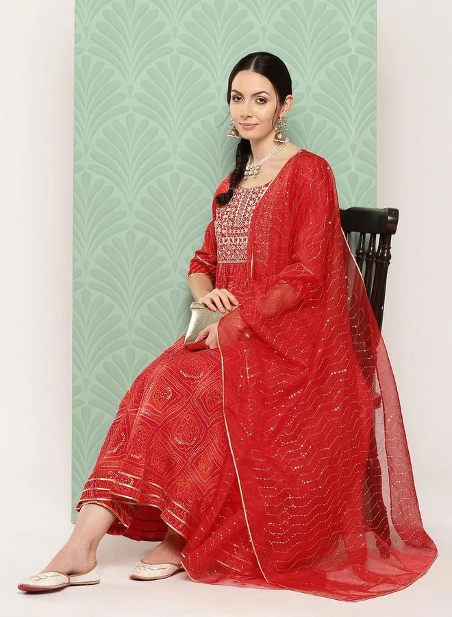 Libas Libas Anarkali Kurta and Mid Rise Trouser with Organza Dupatta Set