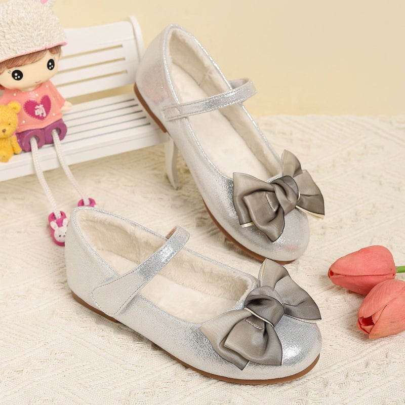 Korean Temperament Soft-Soled Fashion Fleece-Lined Princess Shoes Bow Comfortable All-Match Flat-Soled Girls Shoes For - Image 1