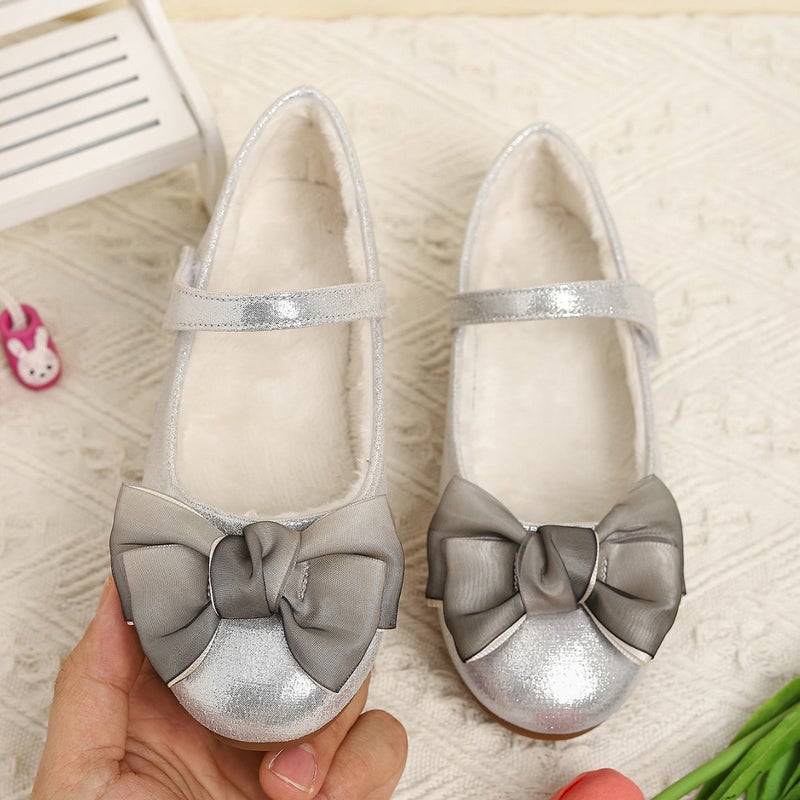Korean Temperament Soft-Soled Fashion Fleece-Lined Princess Shoes Bow Comfortable All-Match Flat-Soled Girls Shoes For - Image 2