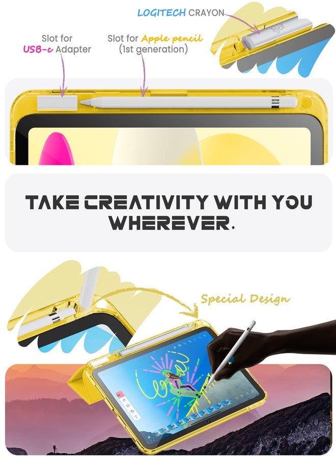 INFILAND Compatible with iPad 10th Generation Case 2022, iPad Case 10th Generation 10.9 Inch, Full Crystal Clear with Slot for Pencil & Charging Adapter, Bright Yellow - Image 3