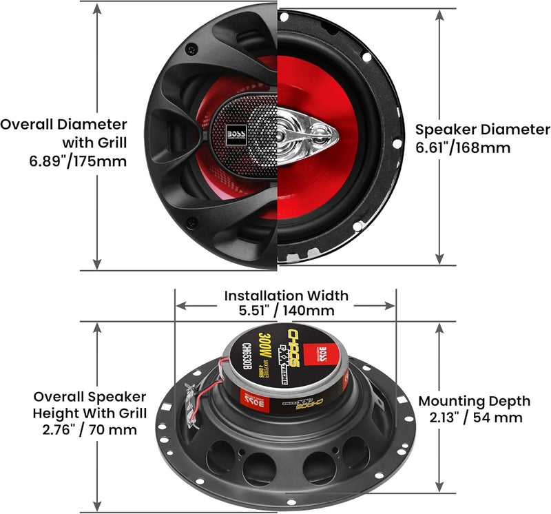 BOSS AUDIO SYSTEMS مكبرات صوت السيارات BOSS Audio Systems CH6530 - 300 وات من الطاقة لكل زوج و 150 وات لكل مكبر، 6.5 بوصة، نطاق كامل، 3 طرق، تباع في أزواج - Image 4